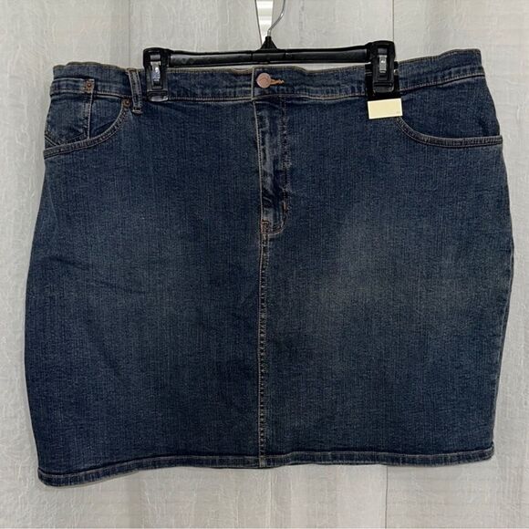 venezia x LB 22 Dark Blue Wash Five Pocket Stretch Denim Pencil Skirt - Picture 2 of 13